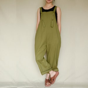 Women Loose Cotton Overalls Gray Jumpsuits Custom Made Classic Overalls With Pockets Green Overalls Pants Jumpsuits Harem Pants Gift For Her