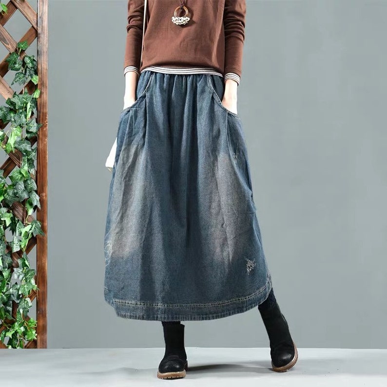 Vintage Denim Cotton Jean Skirt Casual Full Skirt and Dress | Etsy