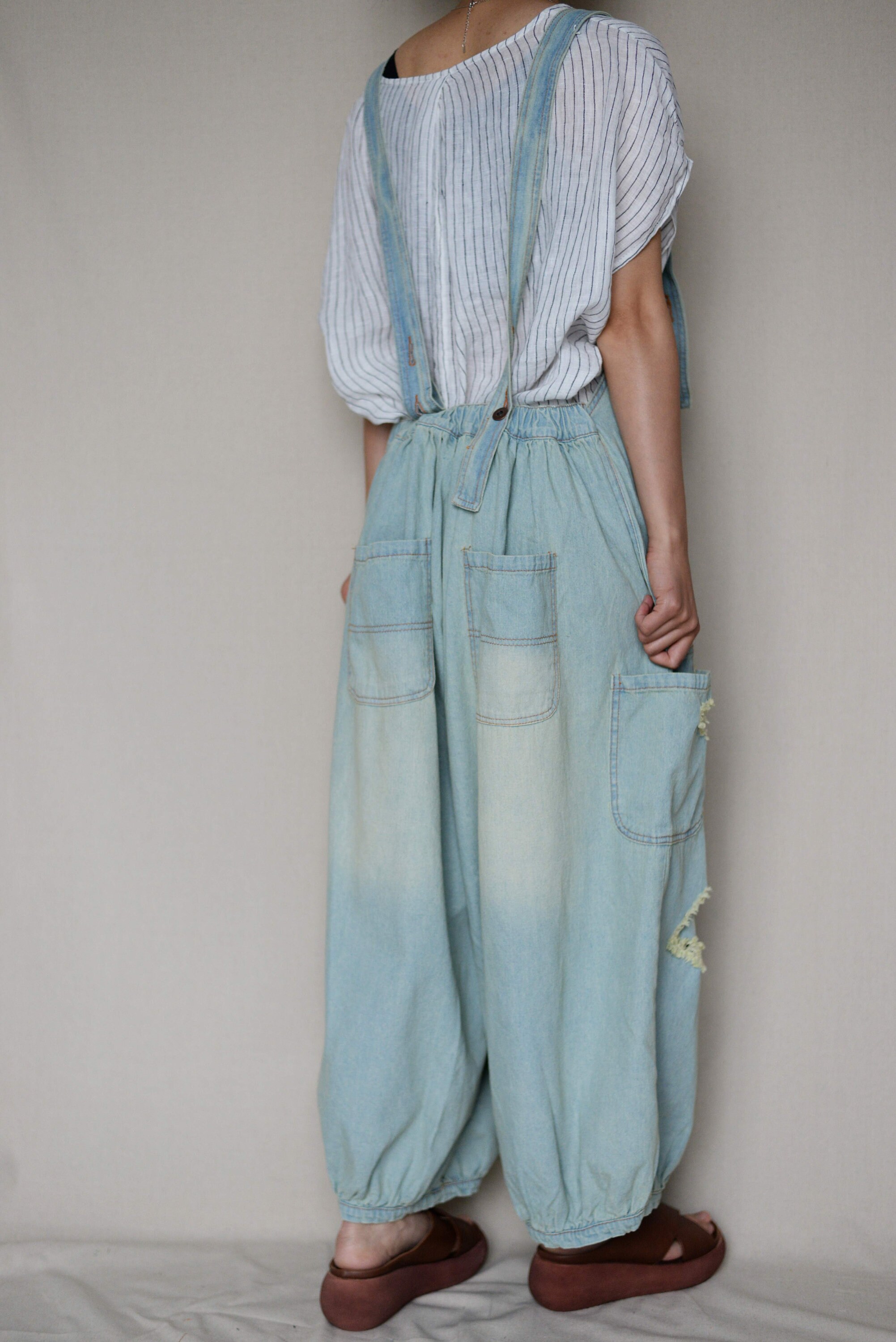 Womens Cotton Jumpsuits Loose Denim Jumpsuit With Pockets Blue Etsy