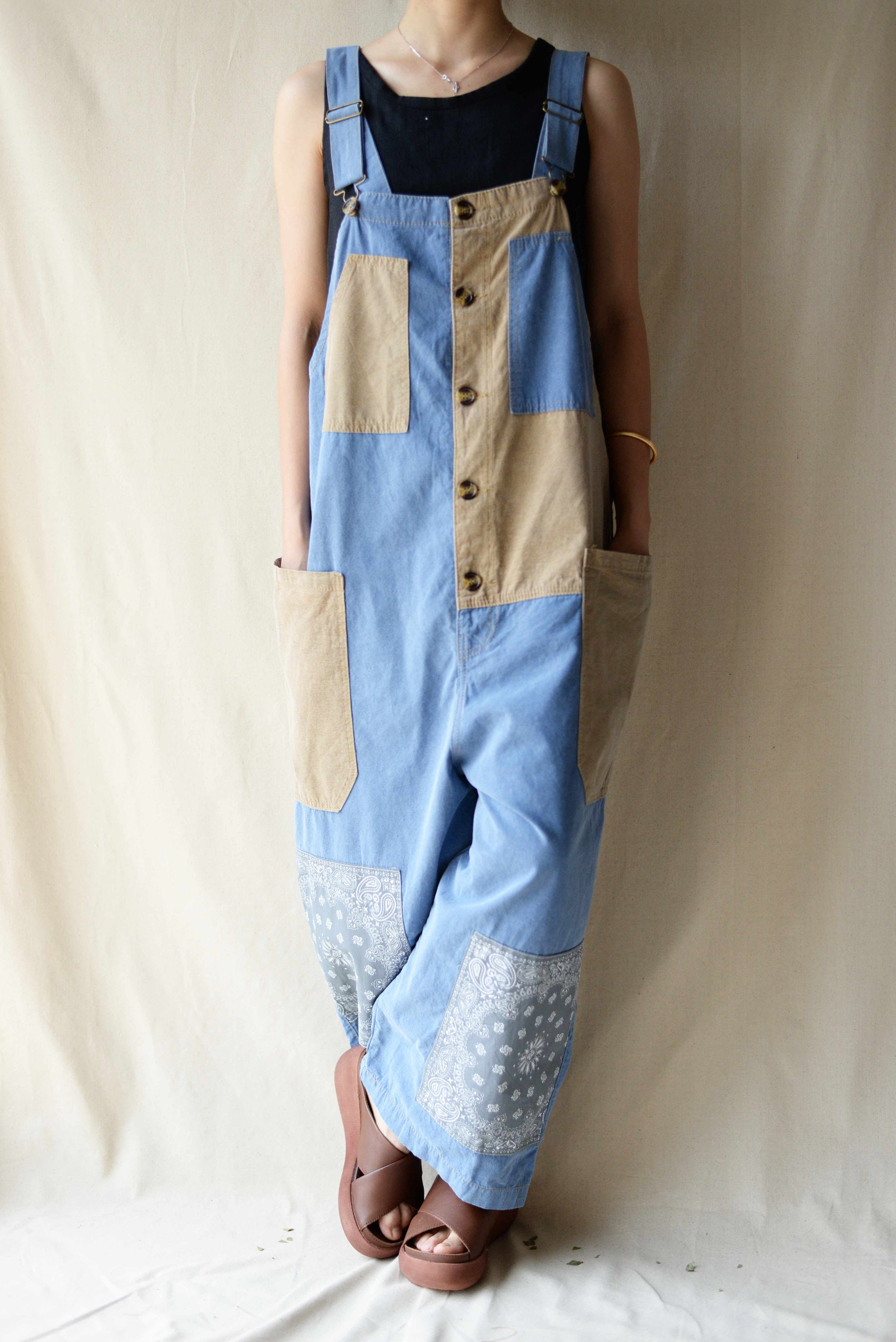 Womens Cotton Jumpsuit Rompers Patchwork Denim Jumpsuit Blue Etsy