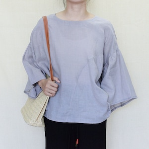 Linen Blouse Crop Top For Women, Puff Sleeves Blouse, Loose Linen T Shirt, Summer Linen Top, Boho Tops Oversized Linen Tops-Made To Measure