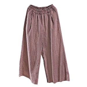 Women Plaid Linen Trouser, Elastic Waist Plaid Pants, Wide Leg Pants, Yoga Linen Trousers, Plus Size Clothing, Streetwear Pants, Freedom image 7