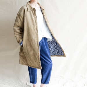 Thick Printed Corduroy Coat Jacket Vintage Duster Mid-length Jacket Dropped shoulders Sleeves Coat Handmade Coat Trench Coat Made To Measure