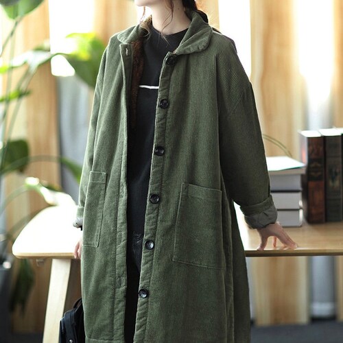 Winter Thick Corduroy Long Coat Mid 