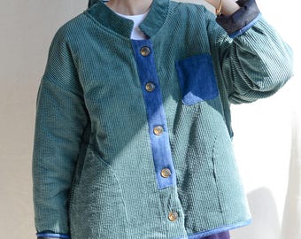 Handmade Corduroy Patchwork Jacket: Vintage Short Coat