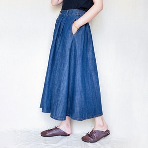 Women Denim Midi Skirt Long Skirt, High Low Waist Skirt, Boho Handmade Denim Skirt, Vintage Maxi Skirt Jeans, Valentine’s Day Gift For Her