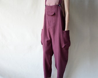 Womens Linen Overalls Loose Linen Jumpsuit Dressy Jumpsuit Summer Romper Handmade Pants Soft Linen Overalls Pants Linen Harem Pants Her Gift