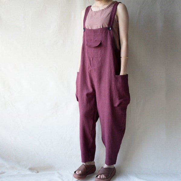 Womens Linen Overalls Loose Linen Jumpsuit Dressy Jumpsuit Summer Romper Handmade Pants Soft Linen Overalls Pants Linen Harem Pants Her Gift