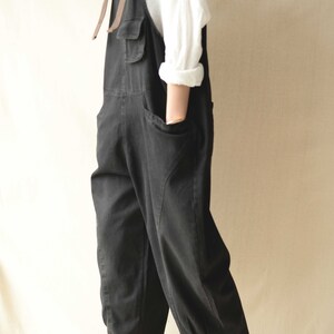 Lässige Overalls Lose Baumwolloveralls Overall mit Taschen Schwarzer Strampler Handgefertigte Hosen Lässige Baumwolloveralls Hosen Bild 6