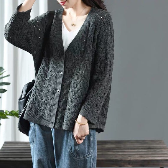 Vintage Cotton Cardigan Sweater Knit Duster Cardigan Sweater Long Cardigan  Sweater Jacket Gray Cardigan Women Knit Sweater Vintage Cardigan -   Norway