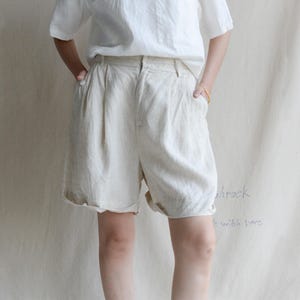 Customizable Loose Fit Natural Fabric Shorts Linen Shorts Women Knee-Length Summer Pants Natural Linen Shorts 100% Linen Organic Clothing