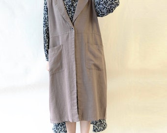 Women Linen Cardiac Duster Coat Sleeveless Brown Jacket Washed Linen Cardigan Kimono Sleeveless Windbreaker Washed Soft Linen Oversized Coat