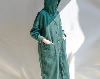 Cozy Long Corduroy Hooded Coat Women’s Hooded Corduroy Trench Coat with Pockets Hooded Corduroy Jacket Vintage Winter Jacket Cozy Outerwear