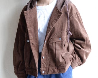 Autumn Loose Stitching Corduroy Short Coat Warm Jackets Hooded Streetwear Jacket Large Size Trench Coat Loose Outwear Comfortable Clothes