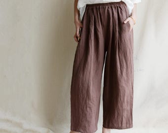 Natural Linen Harem Pants: Women's Relaxed Boho Wide Leg Trousers