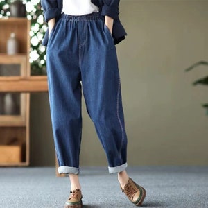 Womens Leisure Organic Cotton Jeans Denim Jeans Pants Cropped Pants Denim Jeans Casual Denim Trousers Denim Vintage Culottes High Waist Pant