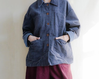 Corduroy Jacket with Pockets, Red Cotton Coat, Soft Short Coat Women, Loose Fit Outerwear