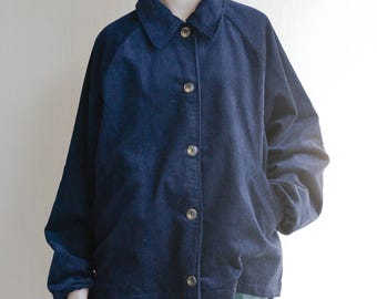 Navy Corduroy Jacket Women, Oversized Corduroy Outerwear, Cotton Fall Coat