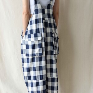 Women Linen Overalls Plaid Jumpsuits Casual Jumpsuit With - Etsy