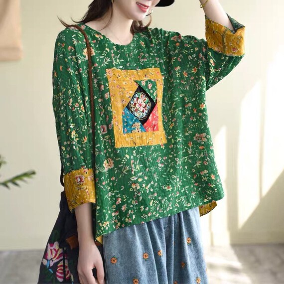 Summer Bohemian Linen T shirt Large Size Boho Tops Loose Fitting