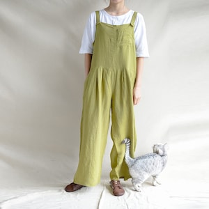 Women Breathable Linen Romper Overalls 70s Pants With Pockets, Lightweight Overalls Pants Vintage Csual Linen Harem Pants