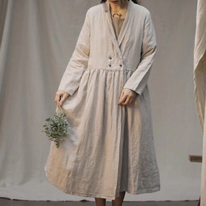 Women Long Sleeves Dress, Linen Maxi Dress, Breathable Linen Dress, Soft Casual Loose Tunics, Oversized Windbreaker Dress, Casual Maxi Dress
