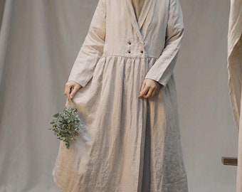 Women Long Sleeves Dress, Linen Maxi Dress, Breathable Linen Dress, Soft Casual Loose Tunics, Oversized Windbreaker Dress, Casual Maxi Dress