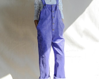 Vintage Corduroy Overalls Women, 100% Cotton Bib Pants, Purple Dungarees, Casual Relaxed Fit Jumpsuits