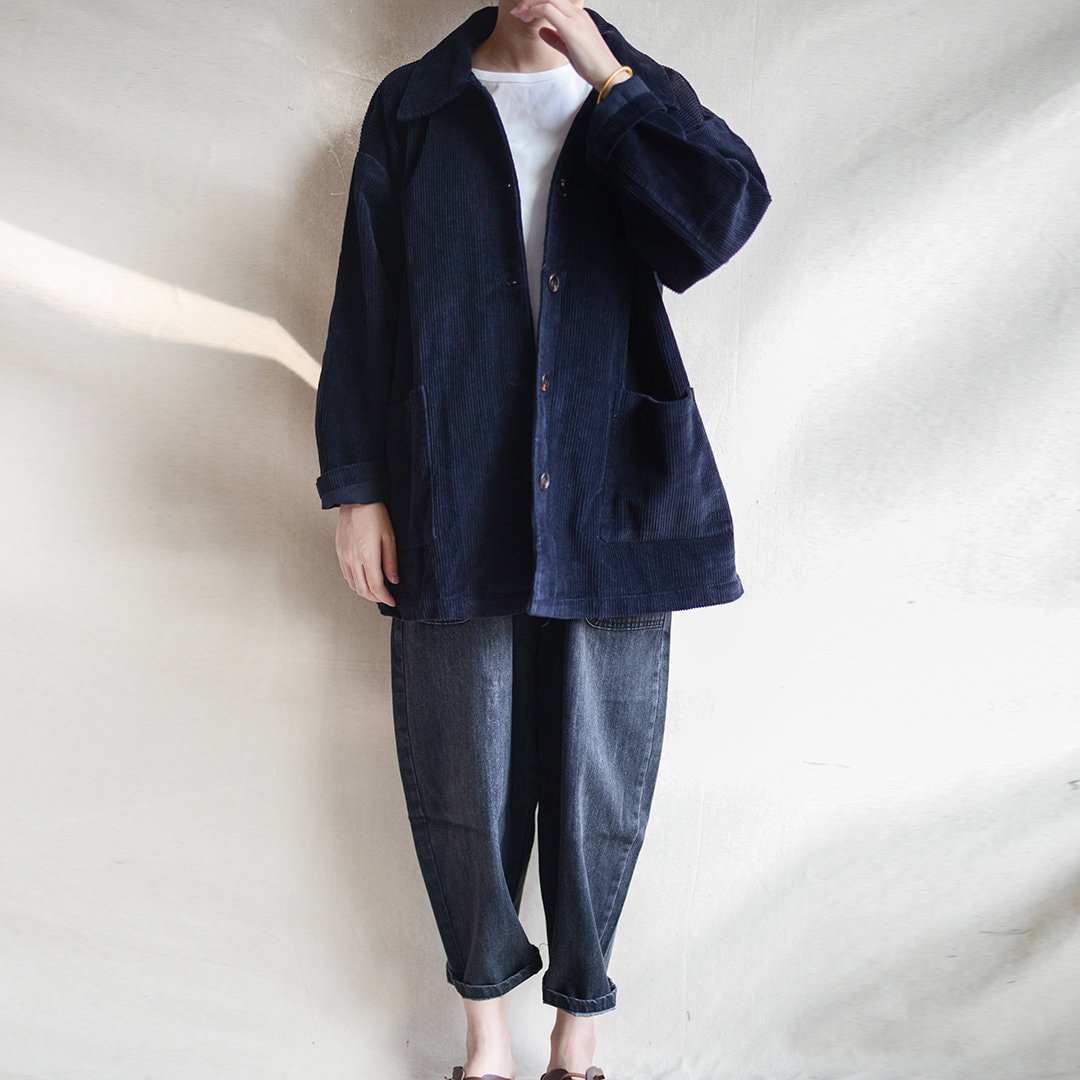 Black Corduroy Coat Jacket With Pocket, Vintage Long Black Corduroy Coat Jacket With Pocket, Vintage Long
