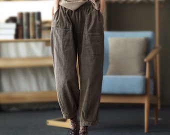 Femmes Rétro Corduroy Pantalons Ample Pantalons faits main Pantalon unique vintage Pantalon velours côtelé Large Jambe Pantalon surdimensionné Boho Maxi Pantalon