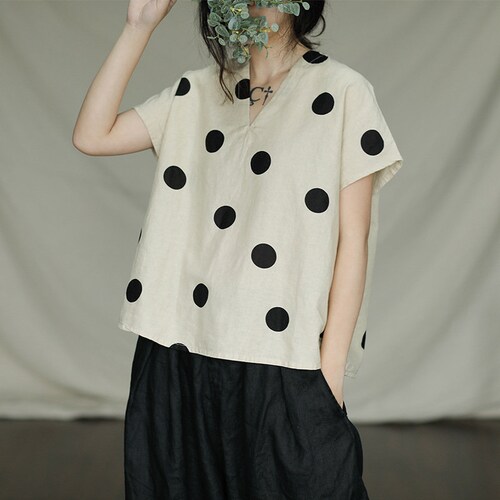 Womens Linen Tops V-neck Blouse Plus 