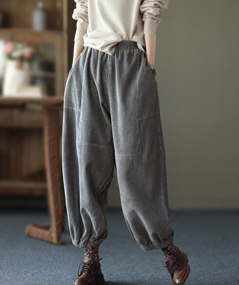 Women Loose Pants Wide Leg Corduroy Slacks High Waist Harem - Etsy