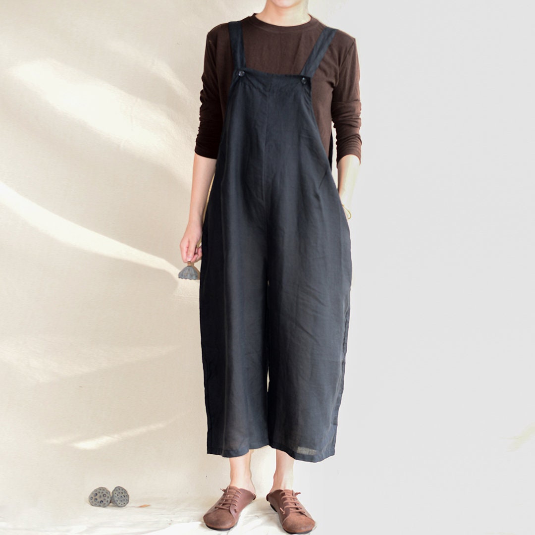 Vintage Linen Overalls for Women, Lightweight Petite Jumpsuit Overalls