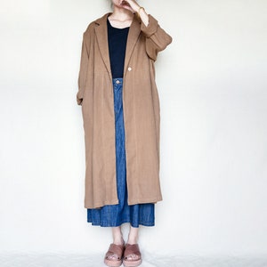 Women Linen Trench Coat Oversized Linen Duster Side Pockets Washed Linen Cardigan Linen Kimono Long Sleeves Jacket Washed Soft Linen Coat