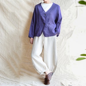 Soft Linen Cardigan Women, Medium Weight Linen Jacket, Linen Coat, Washed Linen Clothing, Short Linen Blazer, Linen Duster