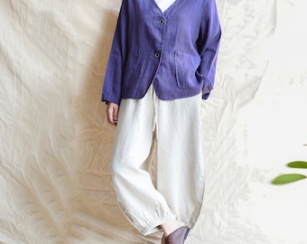 Soft Linen Cardigan Women, Medium Weight Linen Jacket, Linen Coat, Washed Linen Clothing, Short Linen Blazer, Linen Duster