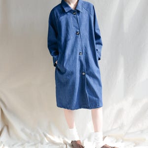 Women Blue Denim Long Duster With Pockets Soft Cotton Trench Coat Retro Denim Duster Plus Size Windbreaker Cowboy Jackets Long Sleeve Coat