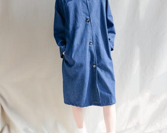 Cappotto spolverino casual in denim blu: trench in morbido cotone, giacca a vento taglie forti