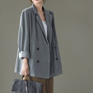 Vintage Corduroy Suit, Retro Chic Corduroy Lapel Design Coat, Autumn Loose Fitting Corduroy Coat, Long Sleeves Jacket, Warm Corduroy Coat