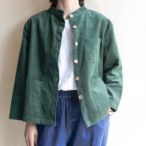 Women Corduroy Coat Jacket Green Big Pocket Jackets Streetwear Coat Wood Button Trench Coat Casual Jacket Handmade Cotton Coat Gifts For Her