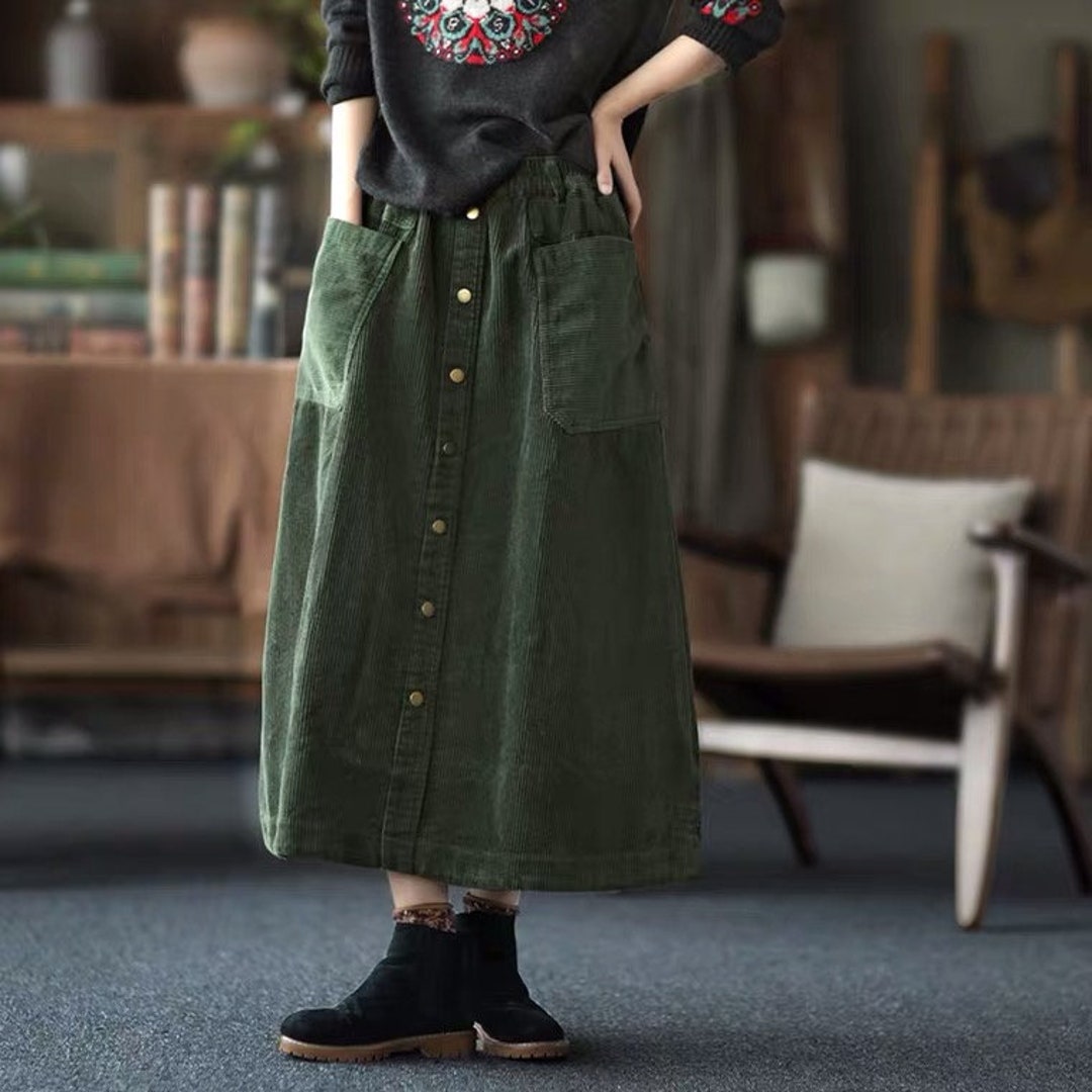 Women Oversized Corduroy Skirts Green Vintage Corduroy Skirts - Etsy