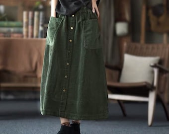Women's corduroy skirt zip up cheap
