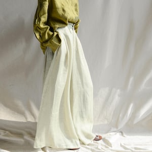 Women Lightweight Wide Leg Pants, Comfy Tencel Pants, Elastic Waist Textured Ramie-Tencel Pants, Sheer Elegance for Spring and Summer