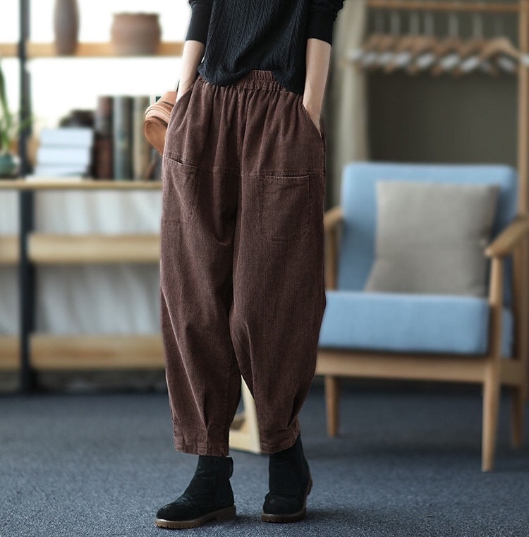 Women Retro Corduroy Pants Loose Pants Handmade Unique Women Retro Corduroy Pants Loose Pants Handmade Unique