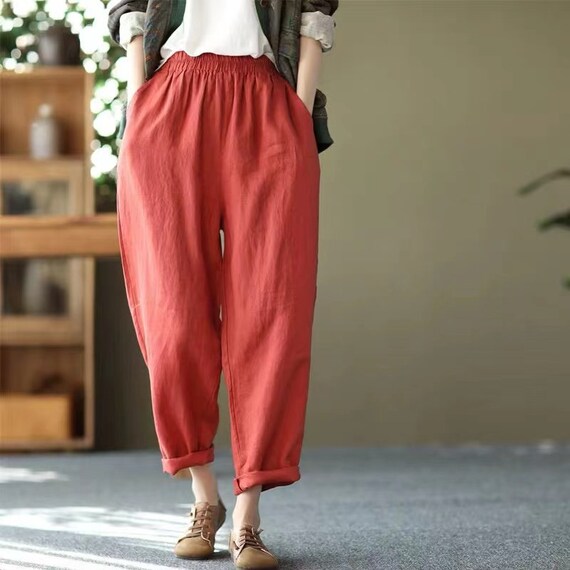 White Cropped Pants Loose Linen Pants Casual Soft Linen Trouser