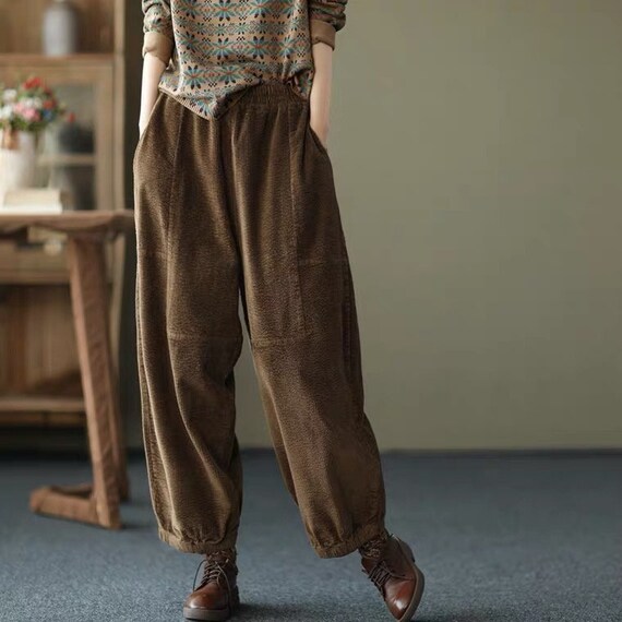 Women Loose Pants Wide Leg Corduroy Slacks High Waist Harem Pants