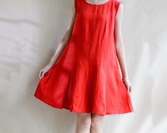 Women Linen Bubble Hem Dress: Sleeveless A-Line Mini Dress