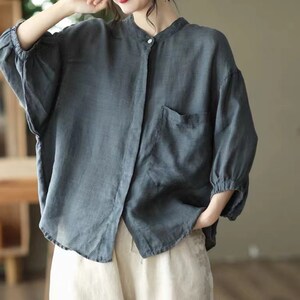 Women Organic Linen Tops Comfy Blouse Puff Sleeves Breathable - Etsy