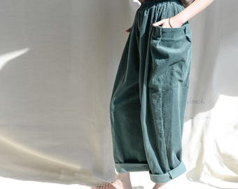 Vintage Fall Corduroy Pants with Big Pockets, Loose Fit Trousers, Soft Corduroy Pants, Warm Wide Leg Pants, Loose Fit Corduroy Pants Gifts