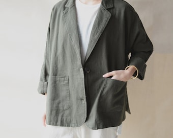Washed Linen Trench Coat: Women's Casual Blazer, Custom Kimono Jacket